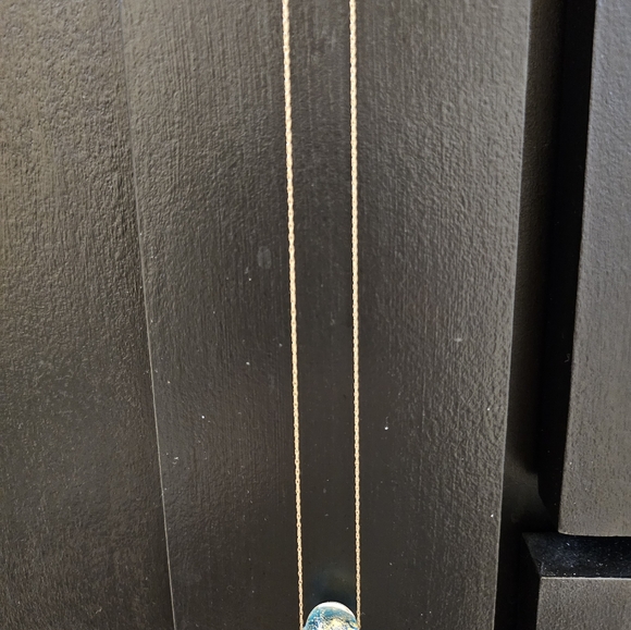 Pure Gold Necklace With Single Blue/Gold Glass Bead - Picture 2 of 4